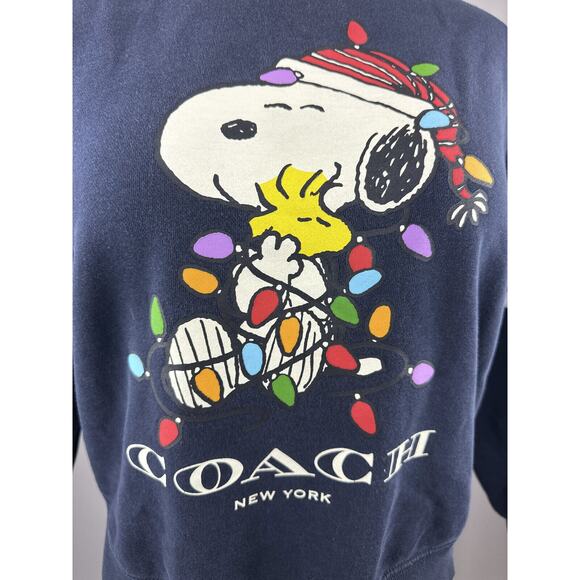 Coach X Peanuts Snoopy Lights Crewneck Oversized Sweatshirt Navy Blue Women's XS - Picture 3 of 14